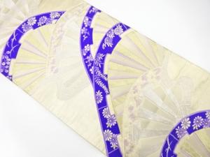 アンティーク　流水に片輪車・草花模様織り出し袋帯（材料）